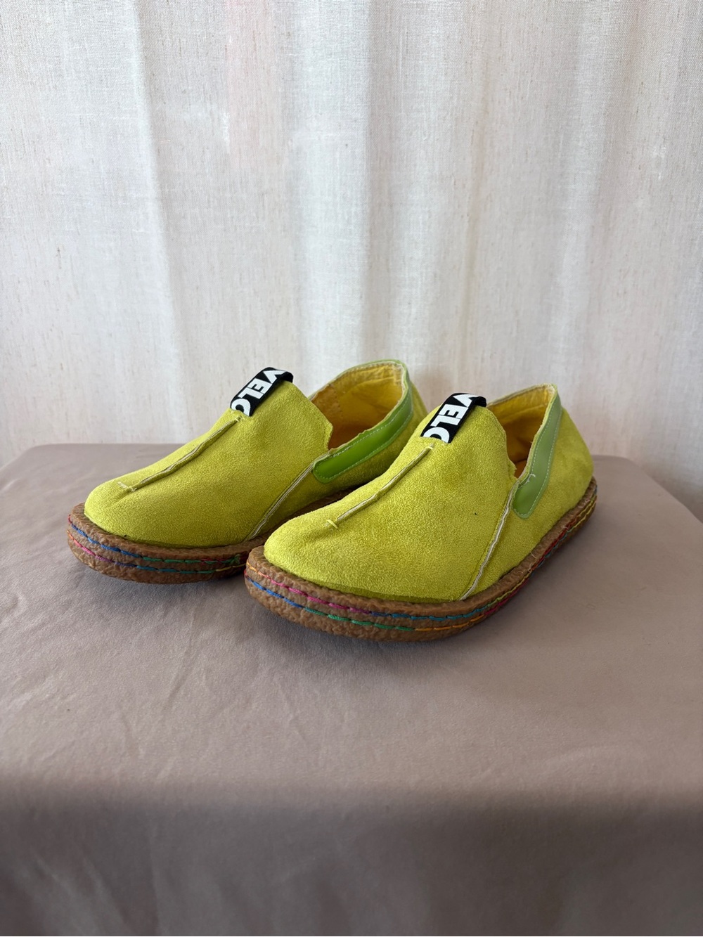 Ovelo Tezoo Lime Green Rainbow Stitch Loafers